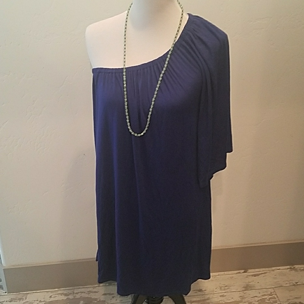 Royal blue one-shoulder cotton dress